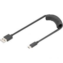 Digitus - Câble usb usb 2.0 usb-a mâle, usb-c mâle 1.00 m noir connecteur utilisable des deux cotés, blindage double, flexible, câble spiralé ak