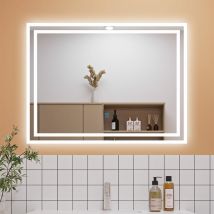 Aica Sanitaire - Dimmable 3 Colour Bathroom Mirror with Lights, Memory Function Anti Fog Touch Sensor Wall Mounted led Bathroom Mirrors - 900x700mm