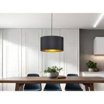 Dimmbare led Pendelleuchte mit Lampenschirm aus Stoff in Schwarz & Gold, ø 40cm