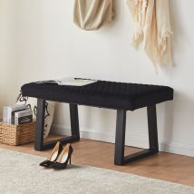 Dining Bench, Soft Padded Velvet Fabric Iron Frame Lounge Stool,Black