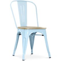 Tolix Style - Dining Chair - Industrial Design - Steel and Wood - New Edition - Stylix Light blue