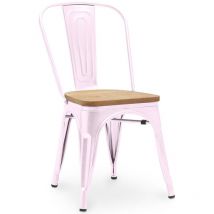 Tolix Style - Dining Chair - Industrial Design - Steel and Wood - New Edition - Stylix Pastel pink
