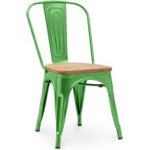 Tolix Style - Dining Chair - Industrial Design - Steel and Wood - New Edition - Stylix Green