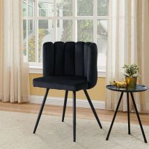 Clipop - Dining Chair, Velvet Thick Padded Upholstered Seat with Black Metal Legs,Black