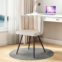Dining Chair, Velvet Thick Padded Upholstered Seat with Black Metal Legs, Cream