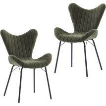 Dining Chairs 2Pcs in Chenille Fabric Modern Kitchen Chairs with Stylish Designed Backrest for Living Room Restaurant Cafe, Green, Wahson
