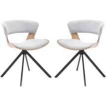 Dining Chairs 2Pcs in Linen Padded Kitchen Swivel Leisure Chairs with Hollow Wood Backrest for Living Room Restaurant, Grey, Wahson