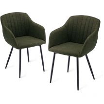 Dining chairs with armrests and lumbar support, sturdy metal frame, modern minimalistic design for living room, kitchen and bedroom - Set of 2