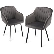 Dining chairs with armrests and lumbar support, sturdy metal frame, modern minimalistic design for living room, kitchen and bedroom - Set of 2 - Dark