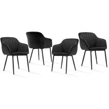 Dining chairs with armrests and lumbar support, sturdy metal frame, modern minimalistic design for living room, kitchen and bedroom - Set of 4 - Black