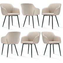 Dining chairs with armrests and lumbar support, sturdy metal frame, modern minimalistic design for living room, kitchen and bedroom - Set of 6 - Beige