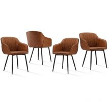Dining chairs with armrests and lumbar support, sturdy metal frame, modern minimalistic design for living room, kitchen and bedroom - Set of 4 - Brown