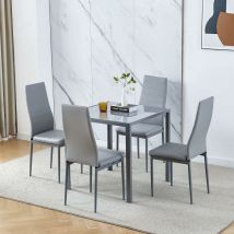 Niceme - Dining Room Set, Grey Glass Dining Table with Chairs, 75x75 cm Square Glass Table and Chairs for Small Room (Table with 4 Chairs, Grey Faux