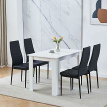 Niceme - Dining Room Set, White Dining Table with Chairs, Table and Chairs for Living Room Home Kitchen (Table with 4 Chairs, Black Faux Leather)