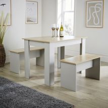 Camden - Dining Set Grey Table Benches Wooden Unit Kitchen Furniture Seats 4 Two Tone