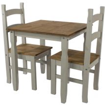 Dining Set With Grey Solid Waxed Pine Square Table & 2 Matching Dining Chairs