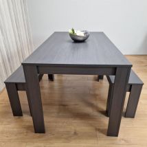 Kosy Koala - Dining Table and 2 Benches Black Dark Grey 2 Grey Wooden Benches Wood Dining Set Furniture - Dark Grey