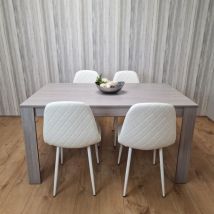 Dining Table and 4 Chairs Grey 4 White Leather Chairs Wood Dining Set Furniture - Grey