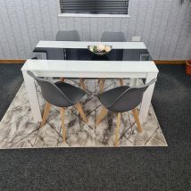Kosy Koala - Dining Table and 4 Chairs White Black Wood 4 Plastic Leather Grey Chairs Dining Room - White & Black