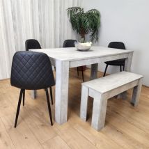 Dining Table and 4 Chairs With Bench Stone Grey Effect Wood Table 4 Black Leather Chairs Dining Room - Grey