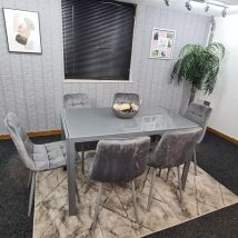 Dining Table and 6 Chairs Grey Glass 6 Velvet Chairs Dining Room Furniture