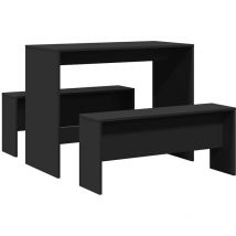 3 Piece Dining Table and Bench set Black Engineered Wood Vidaxl