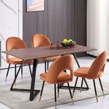 AINPECCA 150cm Dining Table and Chair Set Brown - 4x Orange Velvet Dining Chairs & Wooden Dining Table