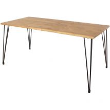 Home Source - Dining Table Solid Wood Kitchen Furniture Metal Hairpin Legs Industrial Seats 6