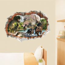 Heguyey - Adhesivo de pared 3D con efecto especial de dinosaurios en el río, vista exterior de pared agrietada, decoración extraíble, vinilo de