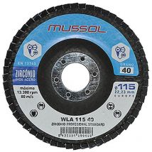 Mussol - disco laminas wla 115 g40 inoxidable , DIsco de láminas Zirconio Grano 40. - Diámetro 115mm. - Máxima velocidad 13.300rpm. 80 m/s. - Lijado