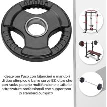Disco Peso In Ghisa Gommato Dischi Palestra Bilanciere Olimpico Foro 50mm Piastra Tri-grip Da 2.5 A 20 Kg (10, 1 Disco) Ffitness