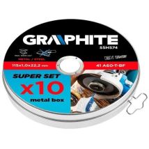 Disco taglio metallo 115 mm – Spessore 1 mm – Foro 22,2 mm – Quantità 10 pezzi – Graphite