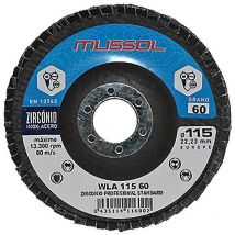Mussol - disco laminas wla 115 g60 inoxidable , DIsco de láminas Zirconio Grano 60. - Diámetro 115mm. - Máxima velocidad 13.300rpm. 80 m/s. - Lijado