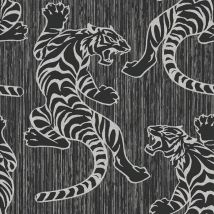Vymura - discontinued Tiger Wallpaper Animal Print Glitter Metallic Shiny Silver Black Textured Vinyl