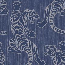 Vymura - discontinued Tiger Wallpaper Animal Print Glitter Metallic Shiny Silver Blue Textured Vinyl