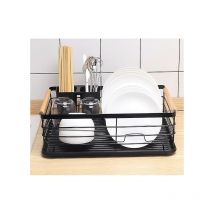 Dish Drainer With Drip Tray And Cutlery Collector Black 42x 30 x 15 Cm
