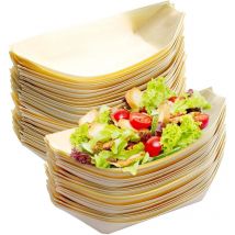 Disposable Bowl, 100 Pieces Degradable Wooden Bowl, Boat Shape Wooden Dish 17 x 8 cm Ideal for Appetizers Sausages Fries Sushis Donuts Hot and Cold