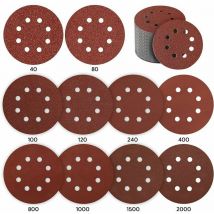 Disque de Ponçage, 80 Pièces Disque a Poncer 125mm Papier Ponceuse Disque Abrasif pour Ponceuse Excentrique 10 P40 / P80 / P100 / P120 / P240 / P400,