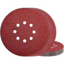 Disque de Ponçage 225 mm Papier Abrasif 8 Trous Grain 80 pour Ponceuse Murale 50PCS