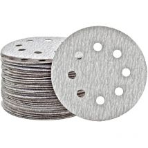 Shark Disques abrasifs auto-agrippants, 115 mm, 8 trous, p. Ponceuses excentriques, Corindon normal (Lot de 50) G120 - Miotools