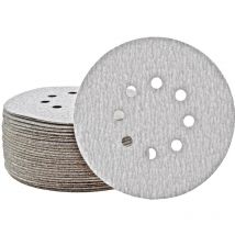 Shark Disques abrasifs auto-agrippants, 150 mm, 8 trous, p. Ponceuses excentriques, Corindon normal (Lot de 50) G150 - Miotools