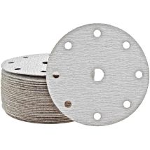 Shark Disques abrasifs auto-agrippants, 150 mm, 9 trous, p. Ponceuses excentriques, Corindon normal (Lot de 50) G400 - Miotools