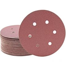 Fox Disques abrasifs auto-agrippants, 150 mm, 6 trous, p. Ponceuses excentriques, Corindon normal (Lot de 50) G180 - Miotools