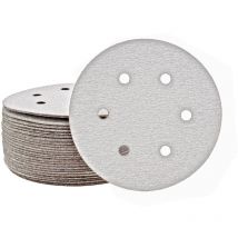Shark Disques abrasifs auto-agrippants, 150 mm, 6 trous, p. Ponceuses excentriques, Corindon normal (Lot de 50) G80 - Miotools