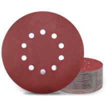 Disques de ponçage 225 mm, 25 tampons de ponçage ronds P240 grain 10 trous, pour ponceuses à long cou, meuleuses pour cloisons sèches et meulage des
