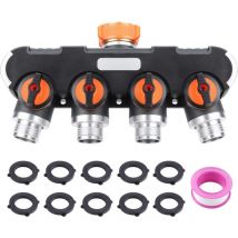 Sunxury - Distributeur 4 Voies, Séparateur de Tuyau, Débit d'eau Réglable et Verrouillable Distributeur pour l'irrigation du Jardin 3/4'' Connecteur