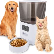 Distributeur Croquettes Chat Automatique, 2.4G WiFi 5L Distributeur Croquettes Chat & Chien, Connecté App, Enregistrement Vocal 10S, 1-10 Repas par
