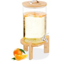 Relaxdays - Distributeur de boisson chaude ou froide, support en bambou, thermomètre, 8 litres, transparent/nature