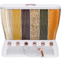 Distributeur de céréales avec 6 grilles - Distributeur de céréales avec 6 compartiments pour céréales, céréales et céréales, couleur : transparent