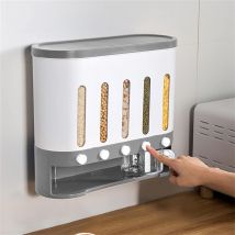 Distributeur de céréales mural - Boîte de rangement pour céréales sèches - Seau avec tasse (blanc gris)